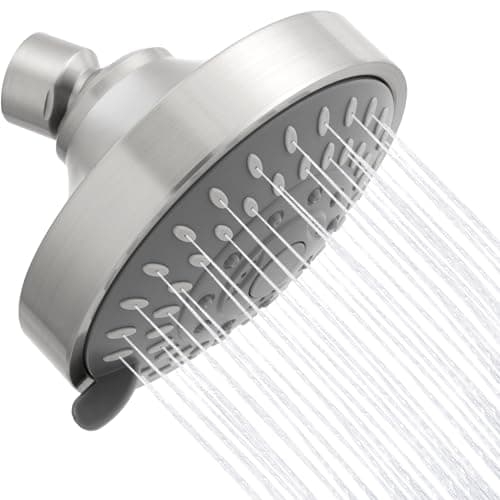 AISOSO Shower Head, 5 Modes High Pressure Shower Heads for Relaxed Shower Experience, 4.1 Inch Bathroom Fixed Showerhead Even at Low Water Pressure for Powerful Spray, Brushed Nickel
