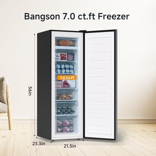 BANGSON Upright Freezer,7.0 Cu.ft Stand Up Freezer,Convertible Upright Freezer/Refrigerator,Single Door for Kitchen,Office,Apartment,Silver 6