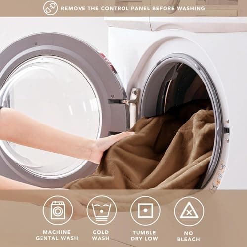 Degrees of Comfort Sherpa Plush Dual Control Electric Blanket Queen Size, Heating Blankets | Washable | Automatic Shut Off | Double Zone, 6 Heat Settings | 84" x 90" Mocha 7