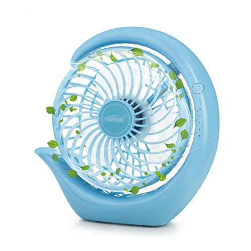 Karecel Rechargeable Battery Operated Fan, Portable 3 Speeds USB Desk Fan, 3600mAh Long Life Power, 180 Degree Rotating for Office, Travel, Camping - Blue