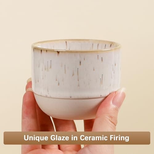 ZEBERBO Ceramic Espresso Cups Set of 4, Double Walled Espresso Coffee Mugs for Nespresso Cups, Special glazed Demitasse Cups Expresso Coffee Cup for Espresso Machine (Speckled Off-White) 5