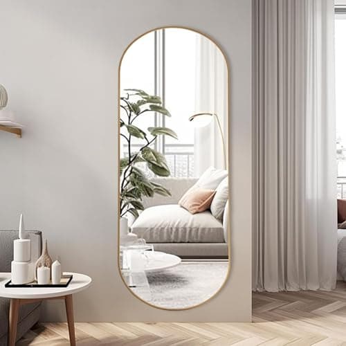 ZHUNFA Arched Full Length Floor Mirror, Oval Full Floor Mirror, Large Wall Mounted Arched-Top Body for Living Room, Bedroom, Bathroom, Entryway, Dressing Room (Gold, 65 * 22)