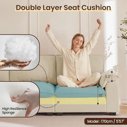 HALLYBEE Modular Sectional Sofa Deep Seat Cloud Couch with Reversible Chaise L Shaped Couch with Padded Armrests Chenille Sectional Sofas for Living Room Apartment Office Beige 6