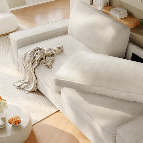 SEDETA Modern Sofas Couches for Living Room, Comfy Couch with Extra Deep Seats, Oversized Loveseat Sofa with Storage and 2 USB Charging Ports, Removable Sofa Cover(Beige Chenille) 7
