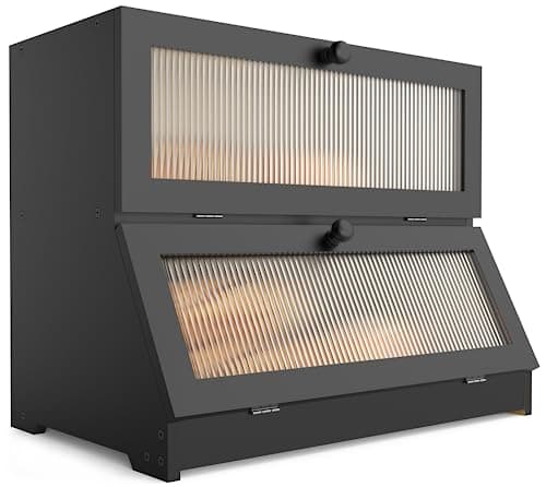 LOHASOK Bread Box for Kitchen Countertop: Bamboo Bread Storage Container for Homemade Bread, 2 Layer Breadbox, Large Bread Keeper Holder, Black