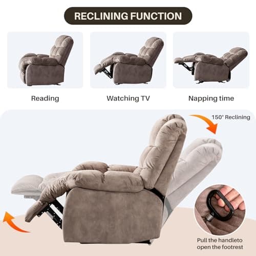 Recliner Chair Breathable Fabric Single Sofas Manual Recliner Chairs Overstuffed Recliner (Brown) 5