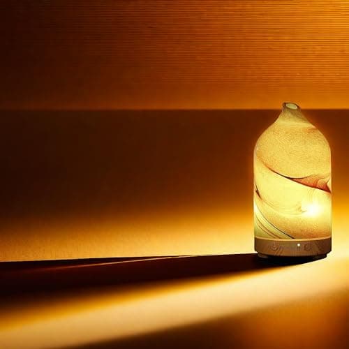 Essential Oil Diffuser Hand Blown Glass Aromatherapy Diffuser - Ultrasonic Cool Mist Scent Aroma Diffuser, Whisper Quiet with Auto Shut-Off, Timer Setting &7 Colors Night Light for Home 9