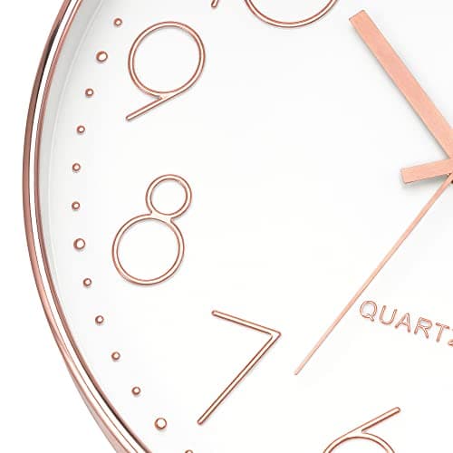 Foxtop Modern Wall Clock 12 Inch Non-Ticking Silent Battery Operated Round Quartz Rose Gold Wall Clock for Office Bedroom Living Room Kitchen Home School Decor 6