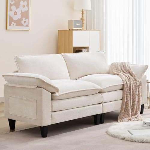 83" Cloud Loveseat Sofa, Modern Down Comfy for Living Room, Loveseat Sofa with Chenille Fabric and Double Cushion, Love Seat Deep Seat Oversized Seats with 2 Pillows for Bedroom, Cream