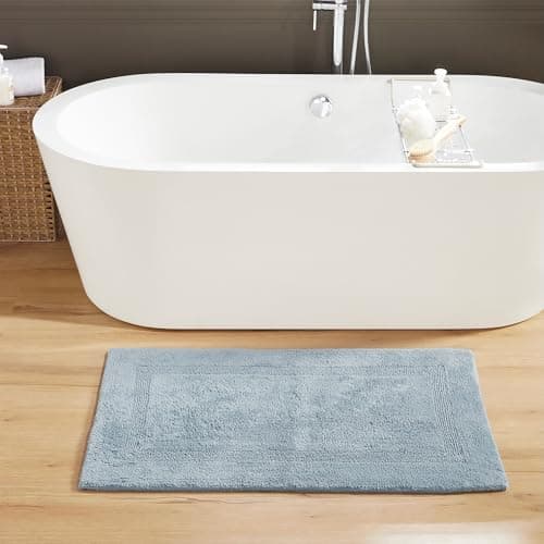 Better Trends 24" x 40" Luxury Bath Room Rug 100% Cotton Extra Soft Tufted Bath Mat Super Absorbent & Reversible Machine Washable for Bath Room Floor Decor Shower Tub Laundry Room Blue Lux Collection