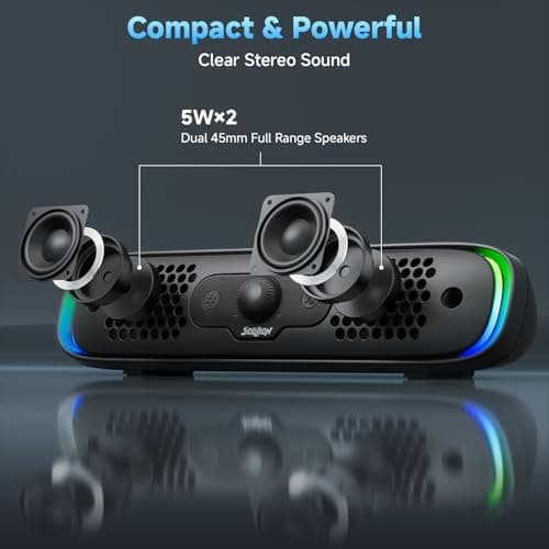 SOULION Computer Speakers, USB C/USB Powered PC Speaker with Colorful LED Lights, Plug-N-Play Wired Bluetooth Sound bar with Rotary Control for Desktop Laptop Monitor Office Work Music Black 7