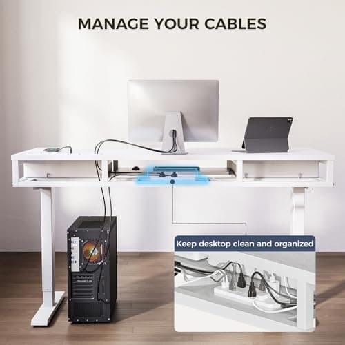 AODK Electric Standing Desk with Drawers & Keyboard Tray, 55 Inch Height Adjustable Desk with Power Outlets, Sit Stand Table, Writing Computer Desk for Home, Office, Workstation, White 8