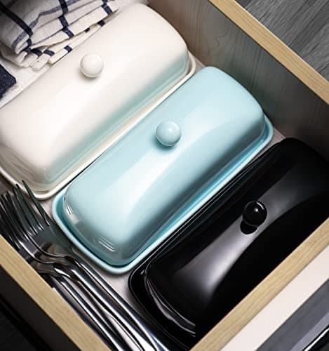 Nucookery Porcelain Butter Dish - Clean Table Design - Ceramic Butter Dishes with Lid for Countertop with Raised Non-Slip Strip - Holds 1 Standard Butter Stick - Easy to Clean & Dishwasher Safe. White 7