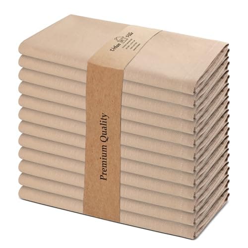 Urban Villa Dinner Napkins Solid Taupe Color Cloth Napkins (Set of 12) Oversized 20x20 Inches 100% Cotton Slub Premium Quality Soft Durable Mitered Corners Reusable Washable Everyday Use Napkins