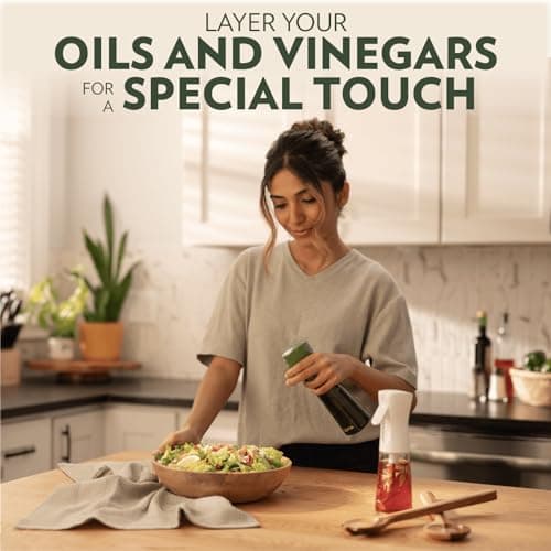 FLAIROSOL OLIVIA Oil Sprayer for Cooking, 200ml Glass Olive Oil Sprayer, Continuous Cooking Spray with Portion Control, Oil Dispenser for Kitchen, Air Fryer, Salad, BBQ (Green Bottle, Gold Print) 6