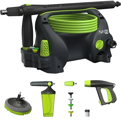 AVA GO P45 Pressure Washer XL, 1800 Max PSI 2.0 Max GPM 1800 W, Includes 40 ft Pressure Hose, Zoom Lance, Premium Foam Cannon, Microfiber Mop, and 4 Nozzles Tips - Pressure Washer for car Cleaning