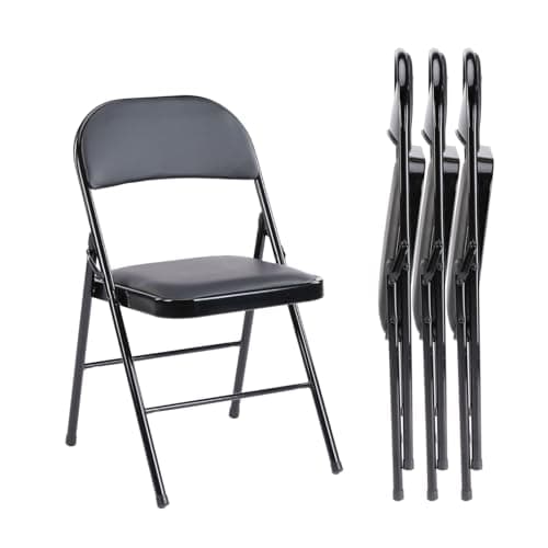 NEWBULIG Folding Chairs for Outside, Outdoor & Indoor Event, Portable, Comfortable and Lightweight, 4 Pack, Black