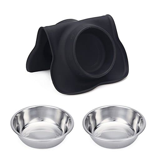 Hubulk Pet Dog Bowls 2 Stainless Steel Dog Bowl with No Spill Non-Skid Silicone Mat + Pet Food Scoop Water and Food Feeder Bowls for Feeding Small Medium Large Dogs Cats Puppies (S, Black) 7