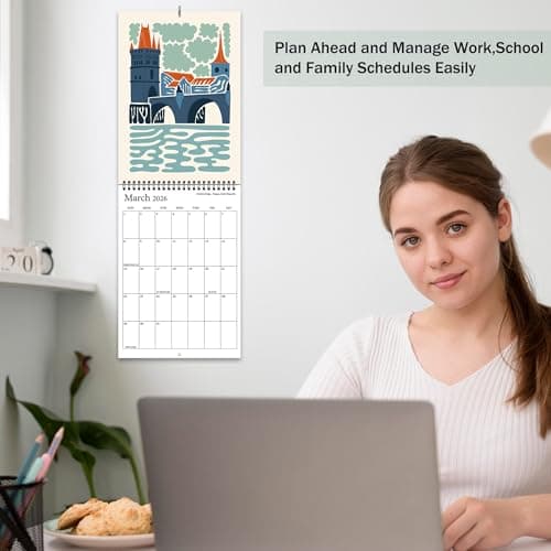 2026 Wall Calendar Art Floral, Aesthetic 18 Months Wall Calendar from January 2026 - June 2027, Unique World Travel Modern Hanging Monthly Calendar for Home Office Decor, 8.2" x 23" Open 7