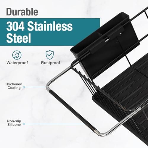 MAJALiS Sink Dish Drying Rack- Stainless Steel Dish Rack with Drainboard for Kitchen Counter, Inside Sink Dish Dryer Racks, 10.4''W x 15.5''~23.5''L, Black 5