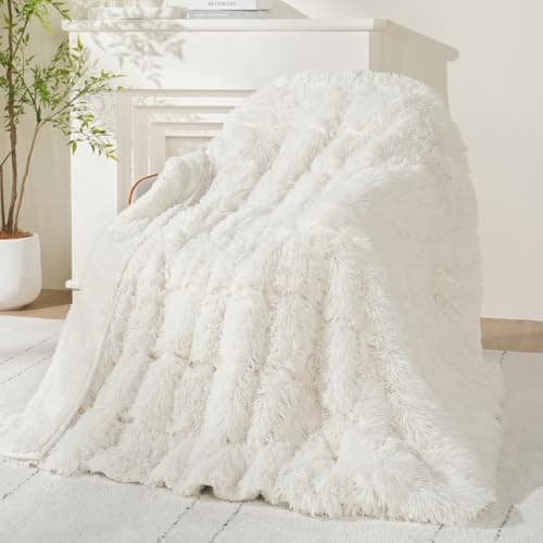 Wemore Shaggy Long Fur Faux Fur Weighted Blanket, Cozy and Fluffy Plush Sherpa Long Hair Blanket for Adult 15lbs, Fluffy Fuzzy Sherpa Reverse Heavy Blankets for Bed, Couch, Cream White, 48 x 72 Inches 8