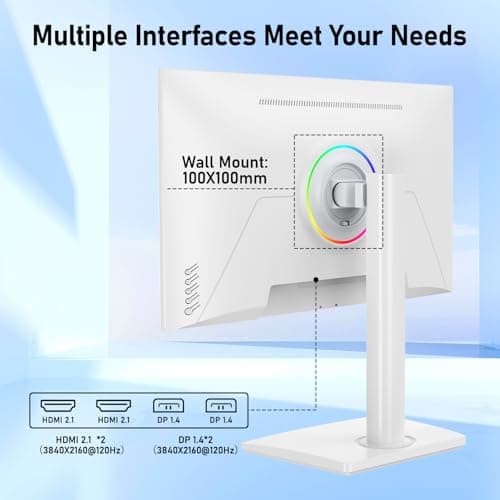 FYHXele 27 inch 4K Gaming Monitor, UHD 3840x2160 Fast IPS Panel Computer PC Monitor, 120Hz, 100% sRGB, FreeSync & G-Sync, HDR 400 Support, HDMI 2.1 & DP 1.4, VESA Mountable-White 8