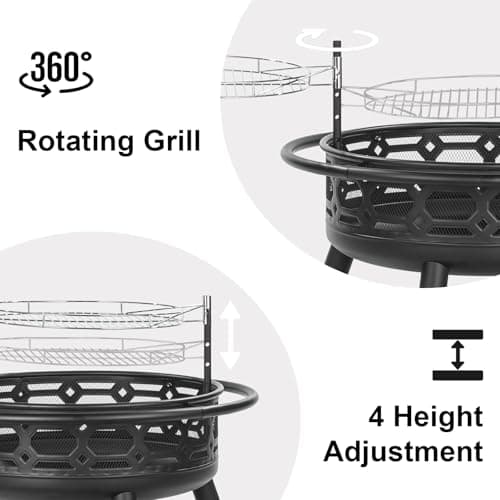 Florise 36 Inch Fire Pit, Outdoor Wood Burning Firepit with Removable Grill & Poker, Heavy Duty Metal Round Fireplace,2 in 1 Large Bonfire for Outside,BBQ,Yard,Patio 5