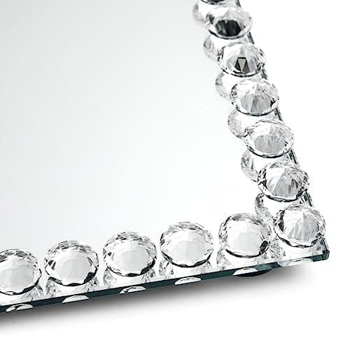 Rectangular Mirror Tray Crystal with Bead Diamond Shape Trim for Bathroom Vanity, Decorative Serving Tray for Coffee Table, Home Decor, Candles, Jewelry (9x6x1 in) 6