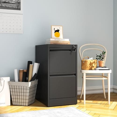 VIYET 2 Drawer File Cabinet,Metal Filing Cabinets with Lock,Black Vertical File Cabinet for Home Office,Heavy Duty Metal Storage Cabinet for A4/Letter/Legal Size File,Assembly Required 6