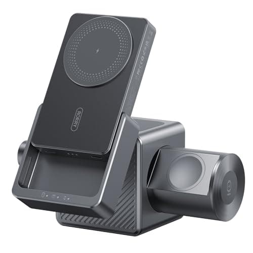 RORRY 3 in 1 Charging Station, for Magsafe Wireless Charger Stand with 10000mAh Power Bank for iPhone 17/16/15/14/13/12, for Apple Watch Ultra/11/10/9/8/7/6/5/4/SE, for AirPods, Metallic Gray