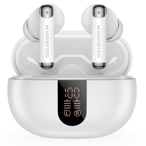Monster N-Lite 211 Wireless Earbuds， Bluetooth 6.0 Stereo Headphones with Noise-Cancelling Mic and LED Display, Built-in Mic for Clear Calls, Waterproof Design for Sports （Black）