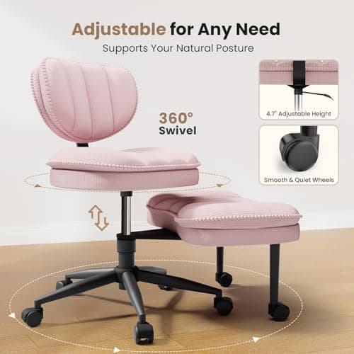 Cross Legged Office Chair, Ergonomic Cloud Criss Cross Desk Chair, Meditation Chair with Wheels, Height Adjustable Seat for ADHD, Wide Kneeling Chair with Back Support, Pink 7