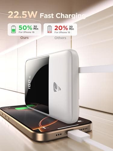 Aioneus Portable Charger, 10000mAh Power Bank 22.5W Fast Charging Portable Charger with Built in Cable Battery Pack USB C Travel Charger for iPhone11 12 13 14 15 16 Samsung GalaxyS24 S23 Android(1 Pk) 6