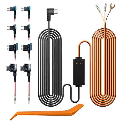 REDTIGER Dash Cam Multi-Size Hardwire Kit with Dual Indicator Light, USB C Power Port, Includes 4 Types of Fuses Adapters,24H Parking Monitoring with Low Voltage Protection