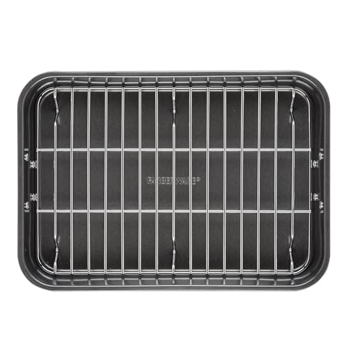 Farberware Bakeware Nonstick Steel Roaster with Flat Rack, 11-Inch x 15-Inch, Gray 10