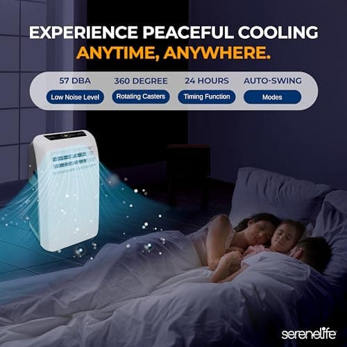 SereneLife Small Air Conditioner Portable 10,000 BTU with Built-in Dehumidifier - Portable AC unit for rooms up to 450 sq ft - Remote Control, Window Mount Exhaust Kit 5