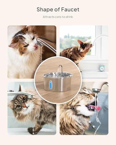 PEKTACO Stainless Steel Cat Water Fountain, 3.2L/108oz Cat Water Dispenser with Ultra-Quiet Water Pump and Water-Level Window, Dishwasher Safe Pet Drinking Fountain for Cats & Small Dogs 8