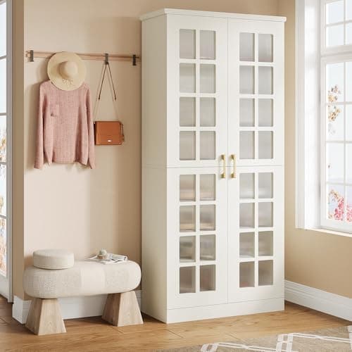 Tribesigns Tall Shoe Cabinet with Doors, 8-Tier Shoe Storage with Adjustable Shelves, Modern Shoe Organizer Shoe Rack Cabinet for Entryway, Hallway, Closet, Living Room, White