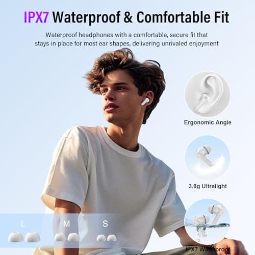 Wireless Earbuds, Bluetooth 5.4 Headphones with Multifunctional Touch Screen, 48H Bass Stereo Ear buds with ANC/ENC Noise Cancelling/Transparency mode, IPX7 Earphones with 5 EQ Modes, Milky White 8