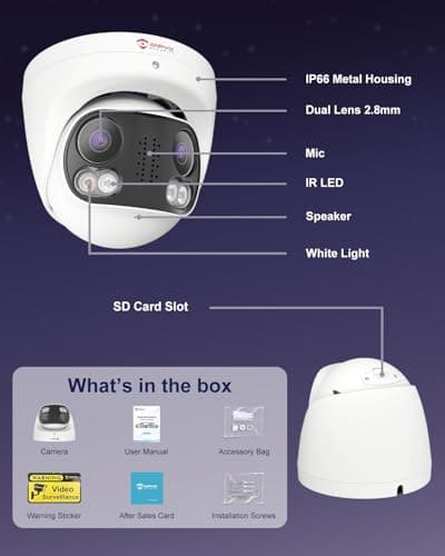 Anpviz 4K 8MP Dual Lens PoE IP Camera Outdoor, 180° Panoramic Security IP Camera, Smart Dual Light Color Night Vision, Human/Vehicle Detection, Two Way Audio, 512GB SD Slot, Full Metal IP66, NDAA 8