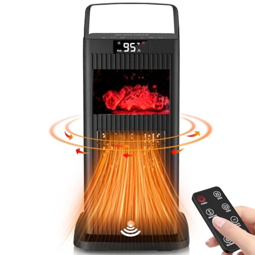 Upgraded Portable Space Heater,with Infrared Sensor,Fireplace Flame Effect,1500W Oscillating Electric Ceramic Room Heater,Mini Fast Heating for Indoor Use,Bedroom,Office Room,Desk,Garage