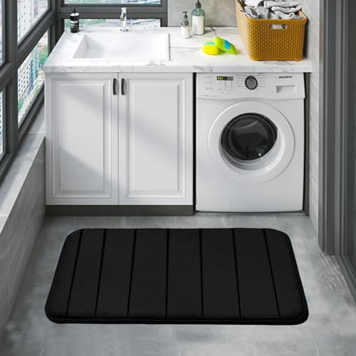 Bathroom Rugs Set Memory Foam Bath Rugs Non-Slip Bath Mat Set 3 Piece,Washable Bathroom Mats,Absorbent Shaggy Rugs Super Soft U-Shaped Toilet Rug,Bahroom Carpets for Bathroom,Tub,Shower（Black） 7