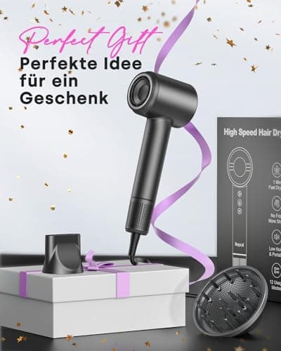 Hair Dryer with Diffuser, 500 Million Negative Ionic Blow Dryer for Fast Drying, 120000RPM High Speed Hairdryer, Professional Dryer with Diffuser and Nozzle Lightweight Low Noise, 4 Temps & 3 Speeds 8