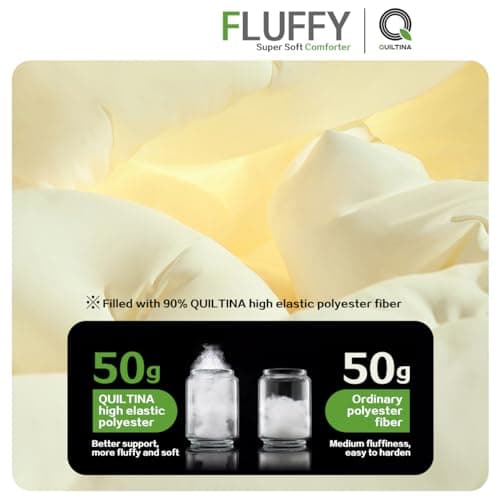 QUILTINA Super Soft Comforter with Corn Polylacticacid Skin Friendly and Goose Duvet Texture, Autumn Winter Warm Quality Quilt, Lightweight, Fluffy, 6.7 lb, King Size 104x90 in, Faint Yellow 5