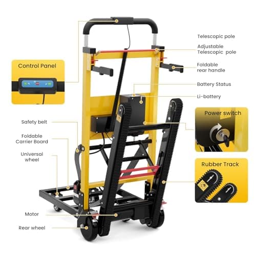 Riosoc Electric Stair Climbing Dolly, Heavy Duty, Powered Stair Climber Dolly Cart with 6 Wheels Motor Powered for Furniture Logistics Warehouse, Black & Yellow, 120W 6
