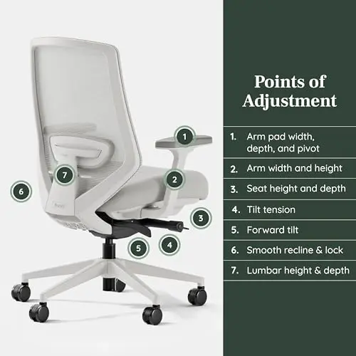 Branch Ergonomic Chair Pro - Mesh Office Chair with 14 Points of Adjustment - Height, Depth & Tilt Adjustable - 5D Armrests - Forward Tilt, Smooth Recline, and Lumbar Support - Mineral 5