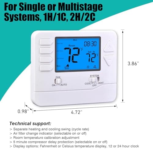 Suuwer 5-1-1 Day Programmable Thermostats for Home 2 Heat/ 2 Cool Conventional Multistage Systems 3