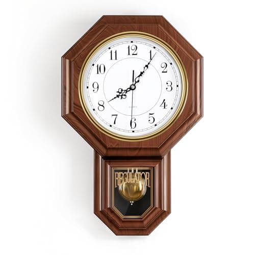 KANEODOT Pendulum Wall Clock Battery Operated, Imitation Wood Plastic Regulator Clock with Pendulum,Vintage Decorative Wall Clocks for Living Room,Farmhouse,Office,Bedroom,Kitchen,Wall Decor