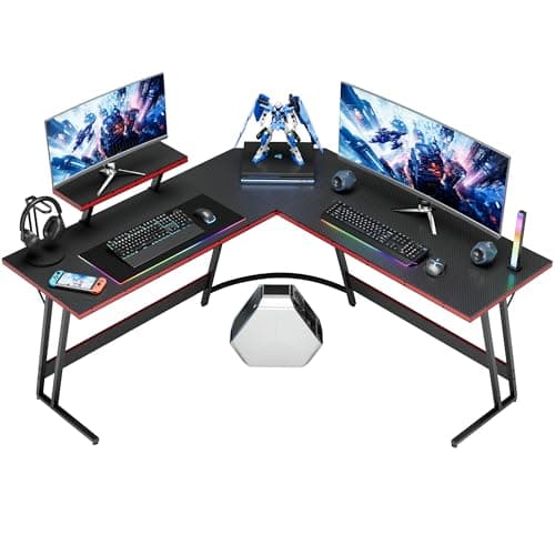 Homall L Shaped Gaming Desk Computer Corner Desk PC Gaming Desk Table with Large Monitor Riser Stand for Home Office Sturdy Writing Workstation (Black, 51 Inch)