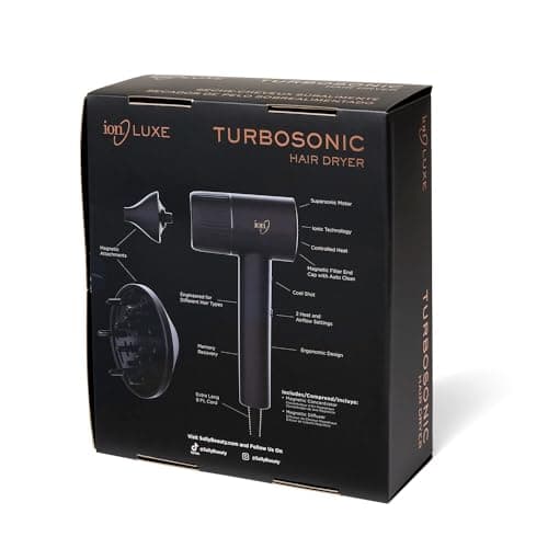 ion Luxe Turbosonic Hair Dryer, 2 Heat & Speed Settings, Supersonic Motor, 9 ft Cord, 1600W 7